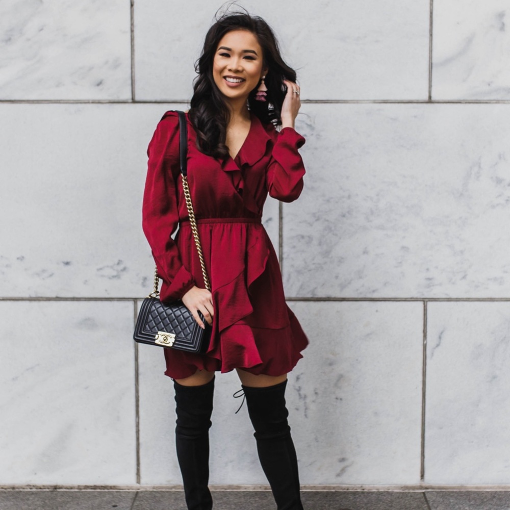 Express Red Ruffle Fit and Flare Mini Dress